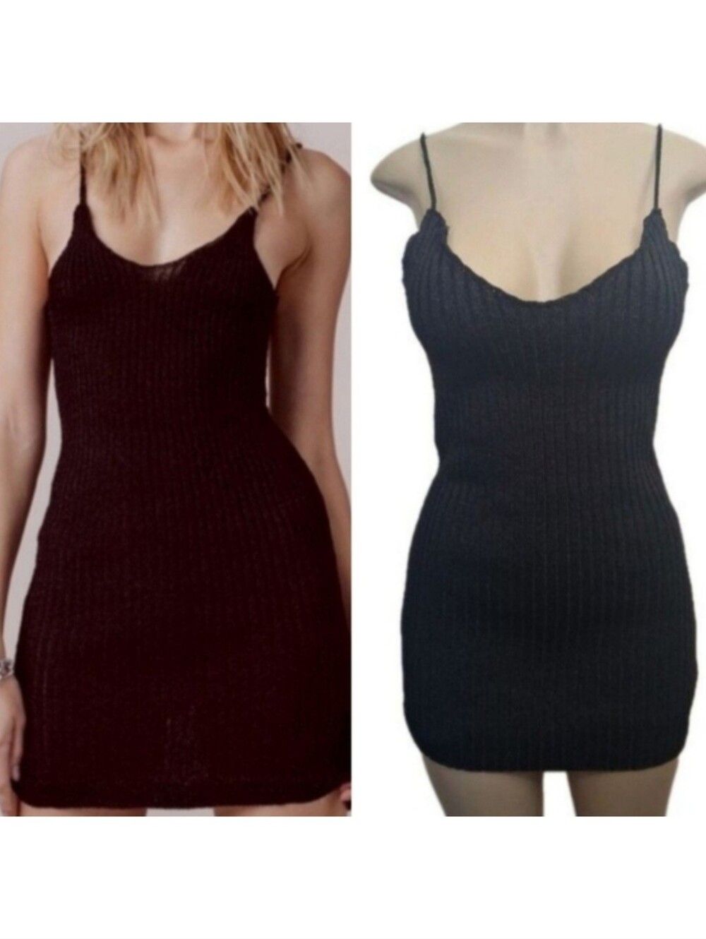 For Love & Lemons Knitz Black Knit  Mini Dress Medium LBD Ribbed Underlined Body
